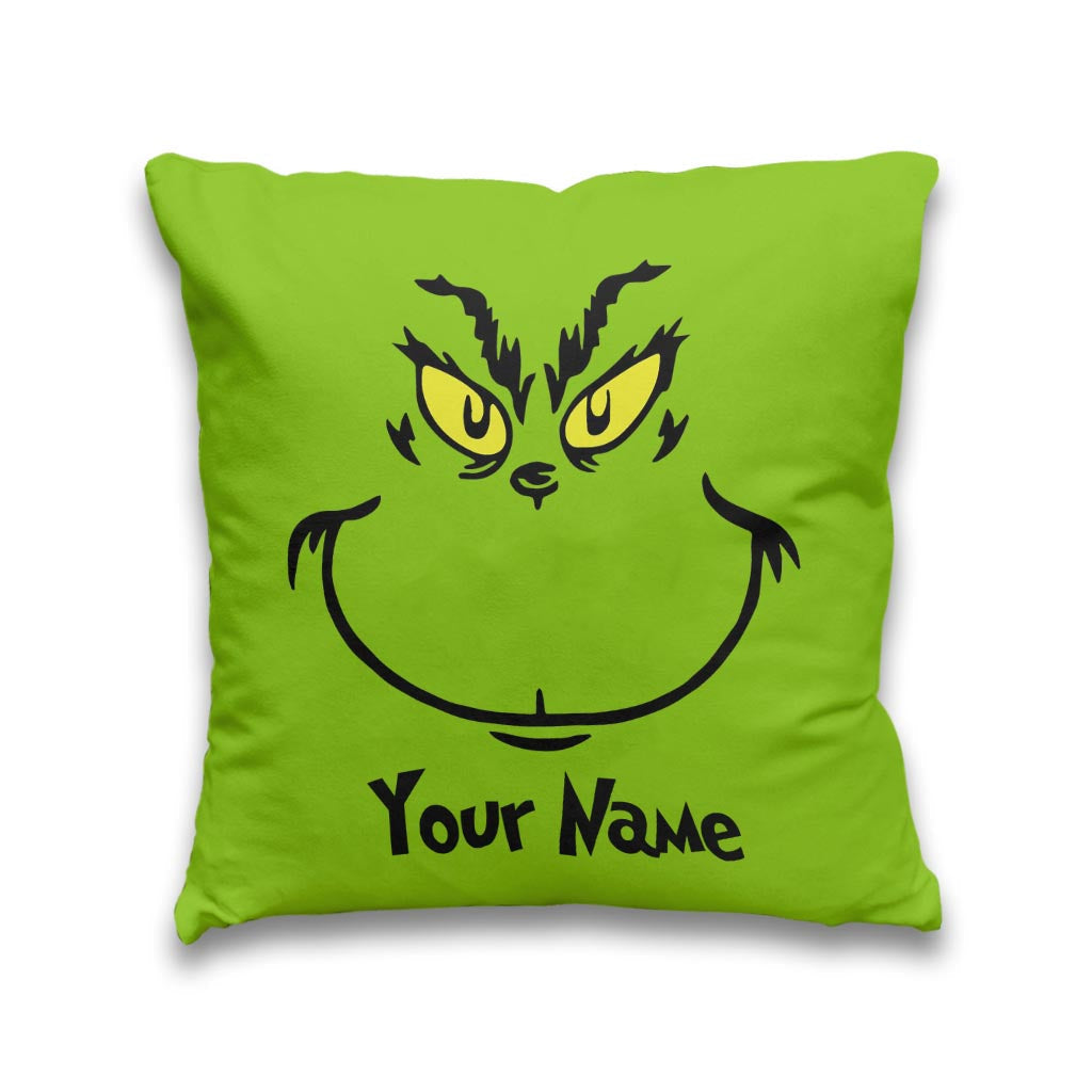 Personalized Grinch Throw Pillow with Custom Name Gift for Christmas