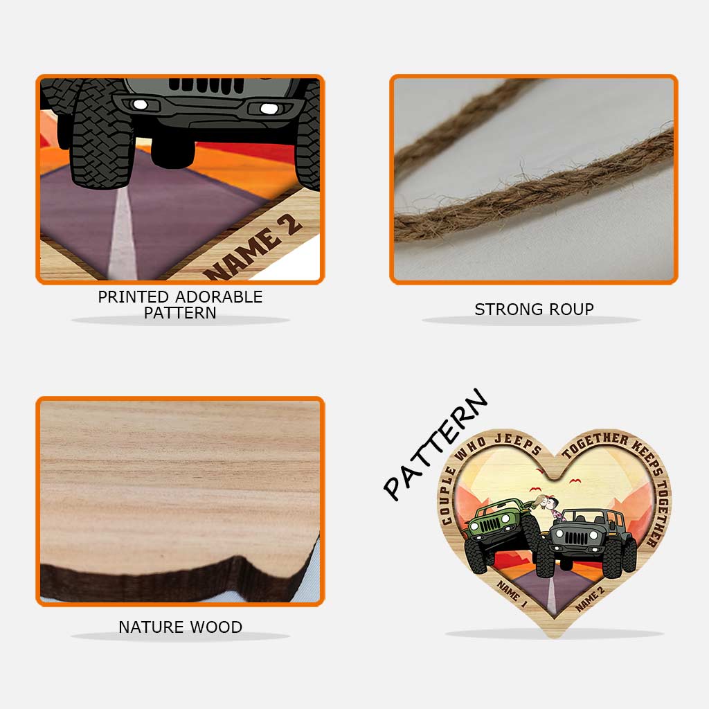 Personalized Jeep Wooden Heart Sign for Couples | Custom Names Gift