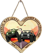 Load image into Gallery viewer, Personalized Jeep Wooden Heart Sign for Couples | Custom Names Gift
