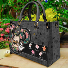 Load image into Gallery viewer, Personalized Leather Handbag with Floral Mouse Ears Gift for Grandma
