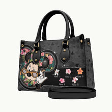 Load image into Gallery viewer, Personalized Leather Handbag with Floral Mouse Ears Gift for Grandma
