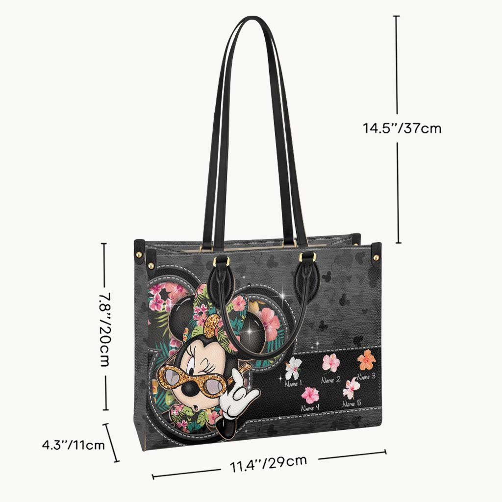 Personalized Leather Handbag with Floral Mouse Ears Gift for Grandma