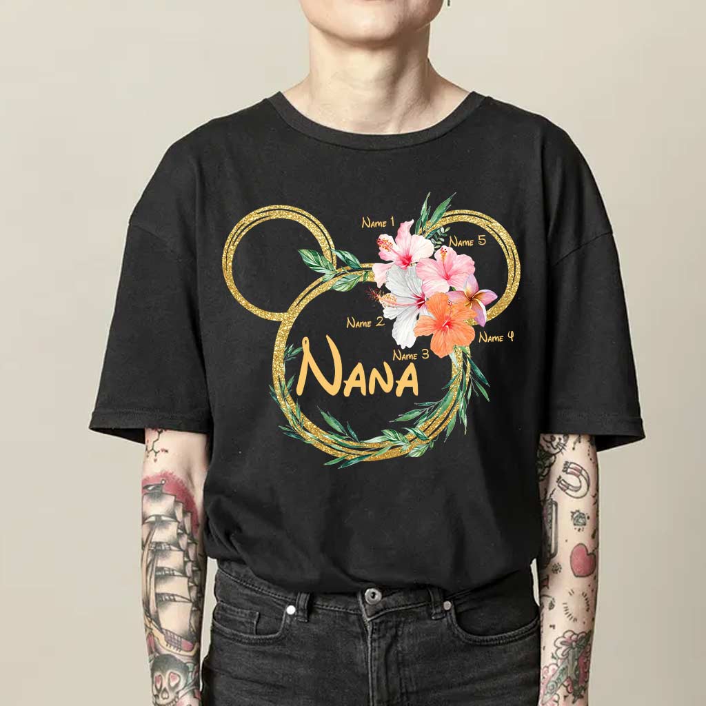 Personalized Floral Mouse Ears T-Shirt for Grandma - Custom Nana Gift