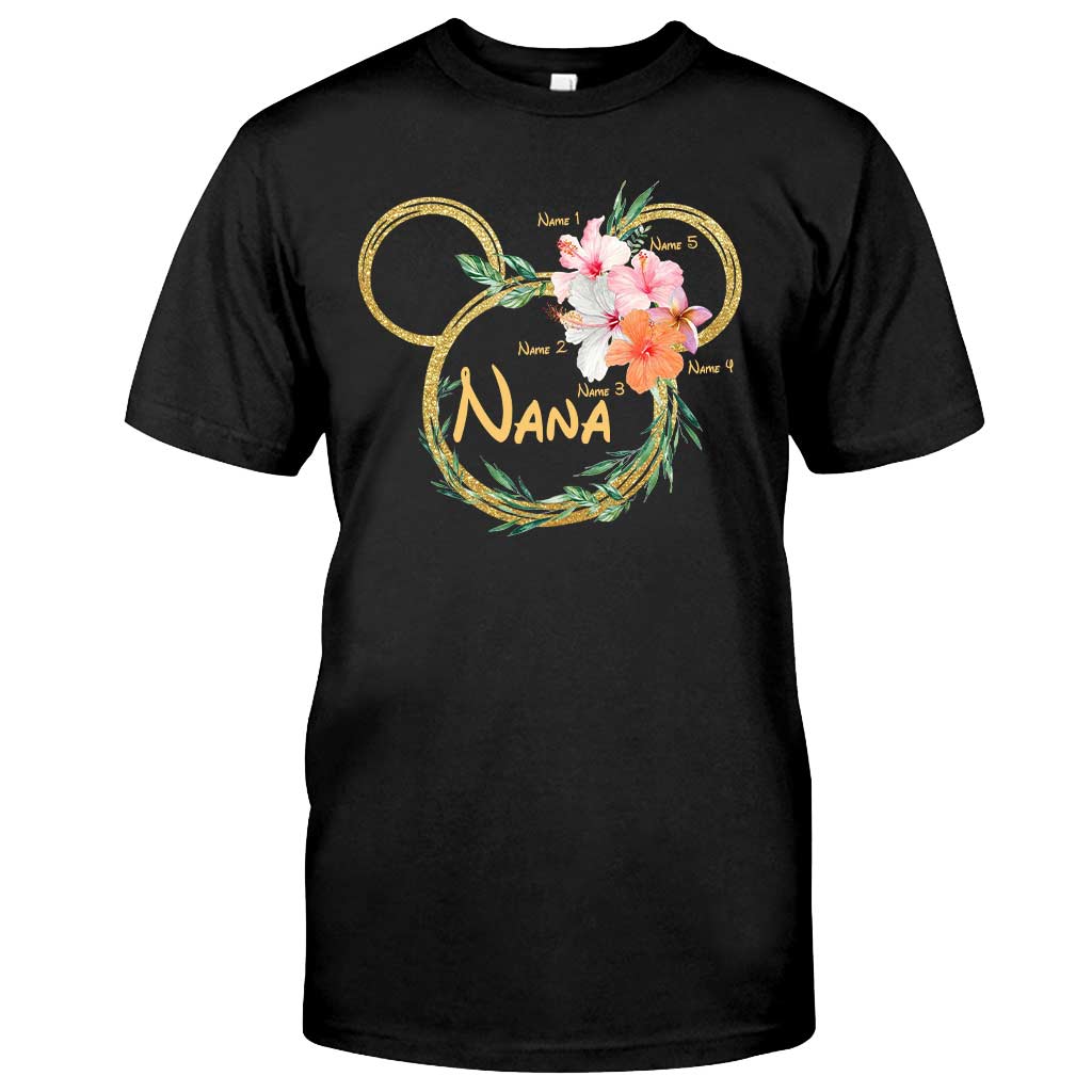 Personalized Floral Mouse Ears T-Shirt for Grandma - Custom Nana Gift