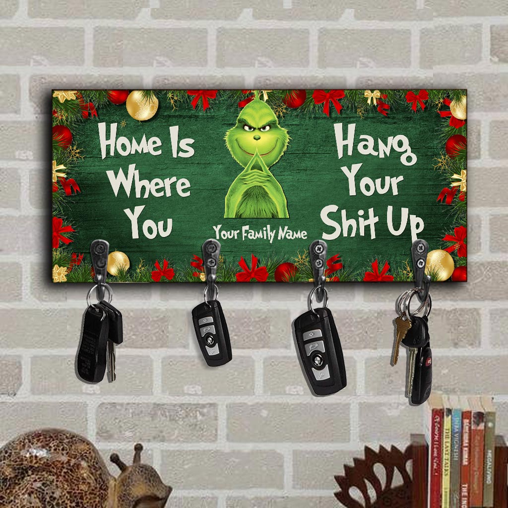 Personalized Wood Key Rack with Grinch Design for Christmas Gift