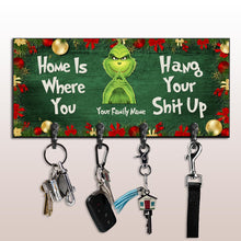 Load image into Gallery viewer, Personalized Wood Key Rack with Grinch Design for Christmas Gift
