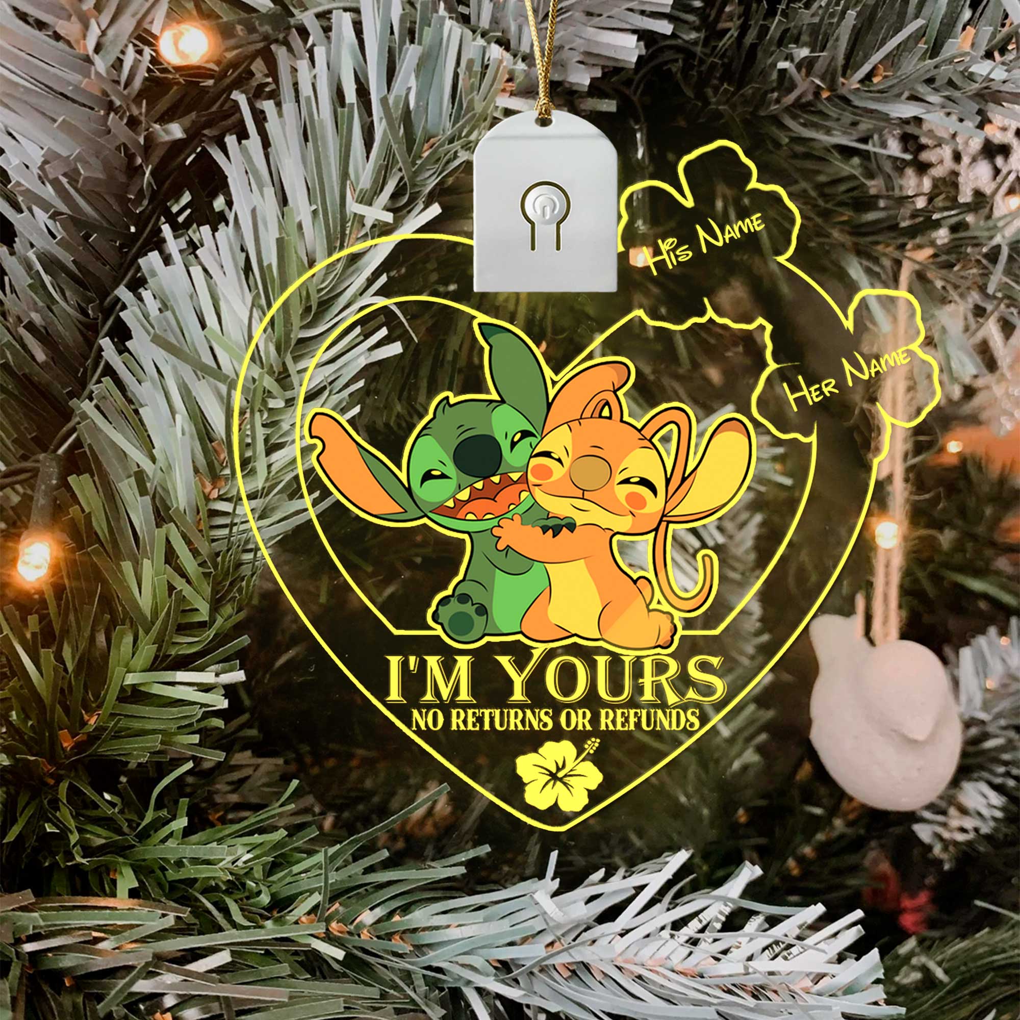 Personalized LED Acrylic Heart Ornament for Couples Christmas Gift