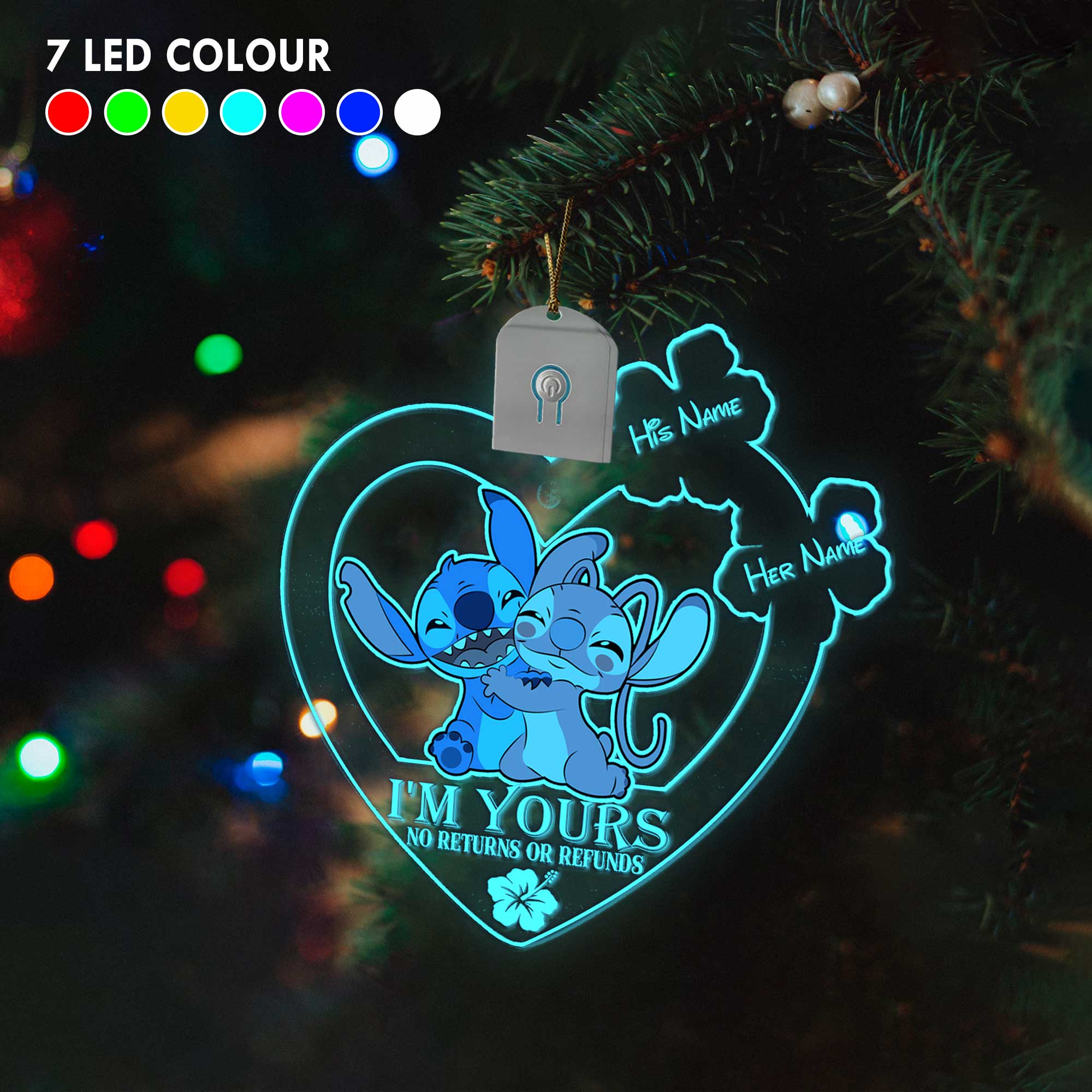 Personalized LED Acrylic Heart Ornament for Couples Christmas Gift