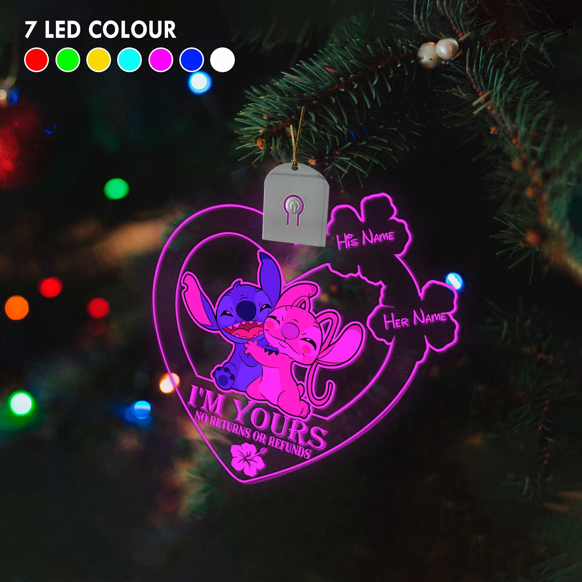 Personalized LED Acrylic Heart Ornament for Couples Christmas Gift