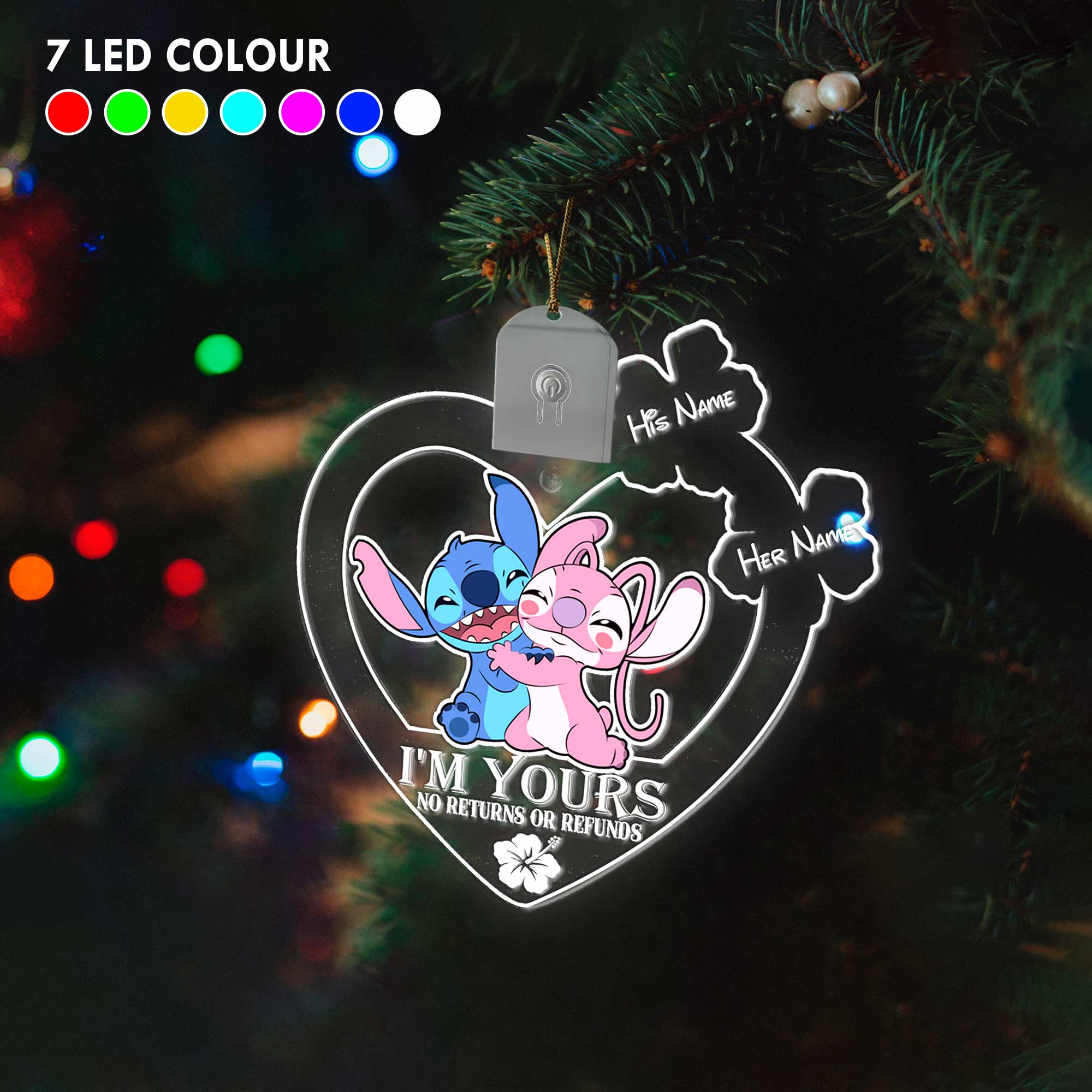 Personalized LED Acrylic Heart Ornament for Couples Christmas Gift