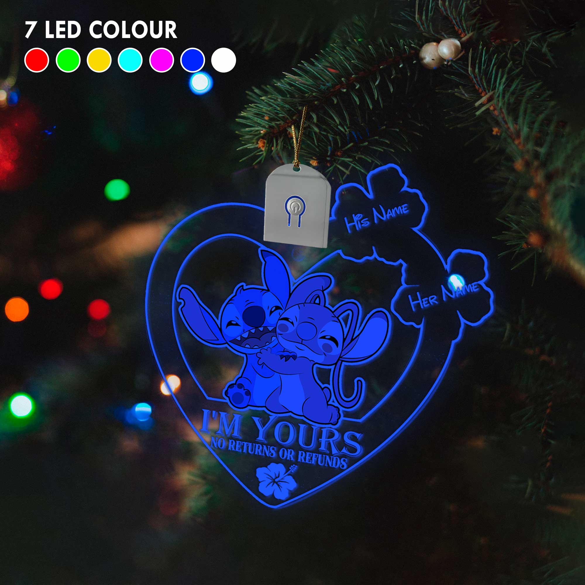 Personalized LED Acrylic Heart Ornament for Couples Christmas Gift