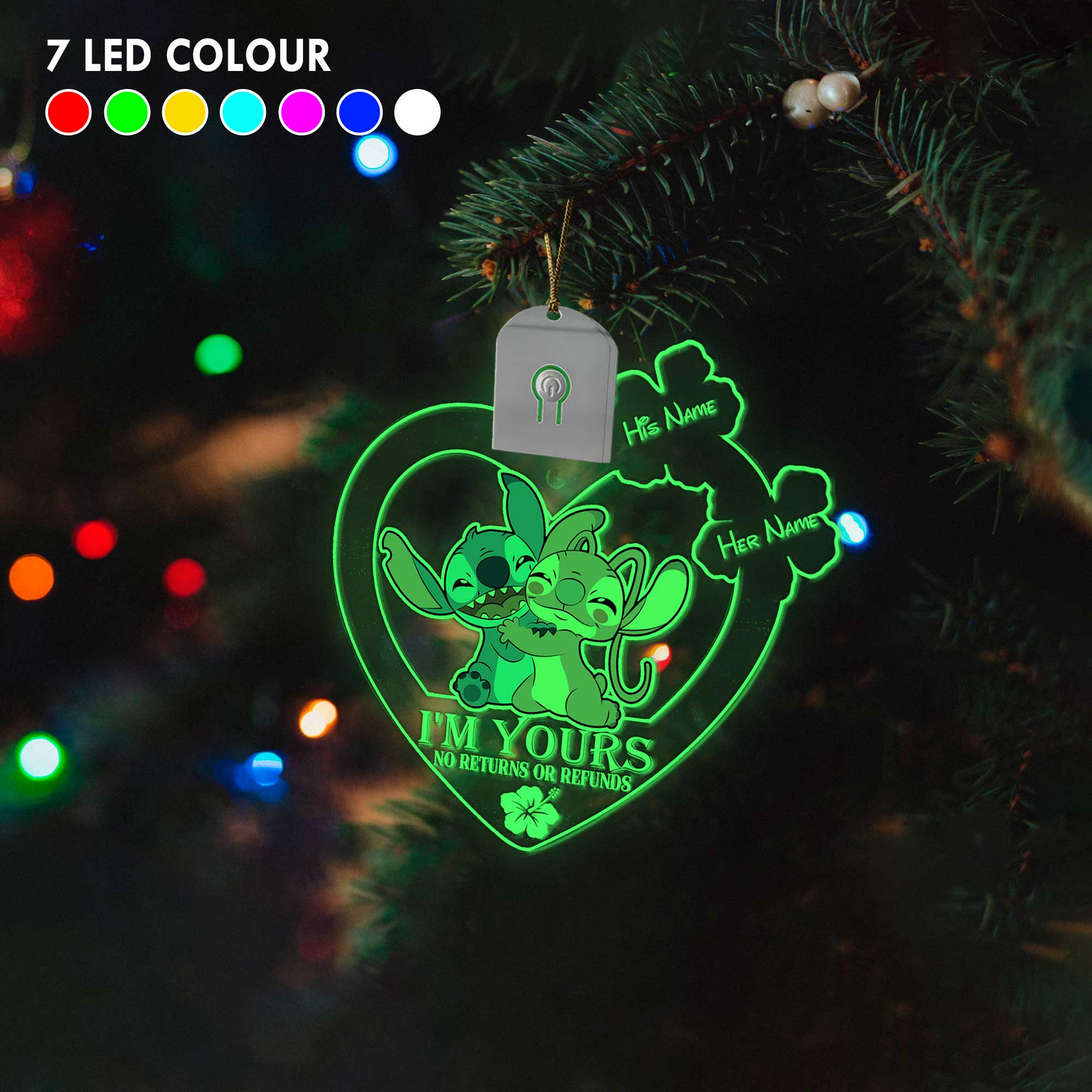 Personalized LED Acrylic Heart Ornament for Couples Christmas Gift
