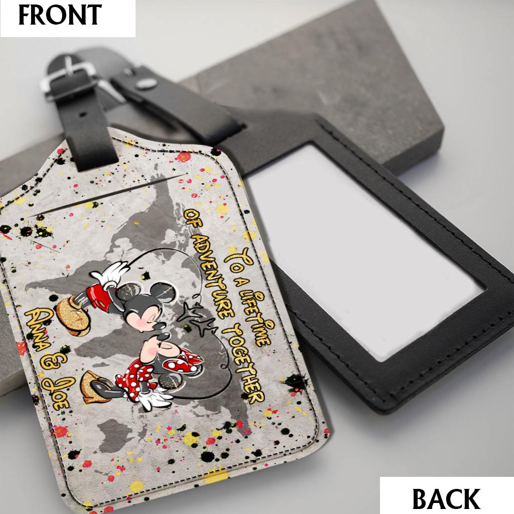 Personalized Leather Luggage Tag Custom Name Adventure Gift for Couple