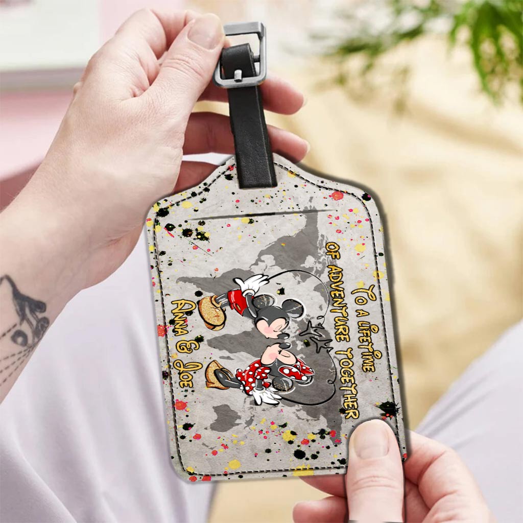 Personalized Leather Luggage Tag Custom Name Adventure Gift for Couple