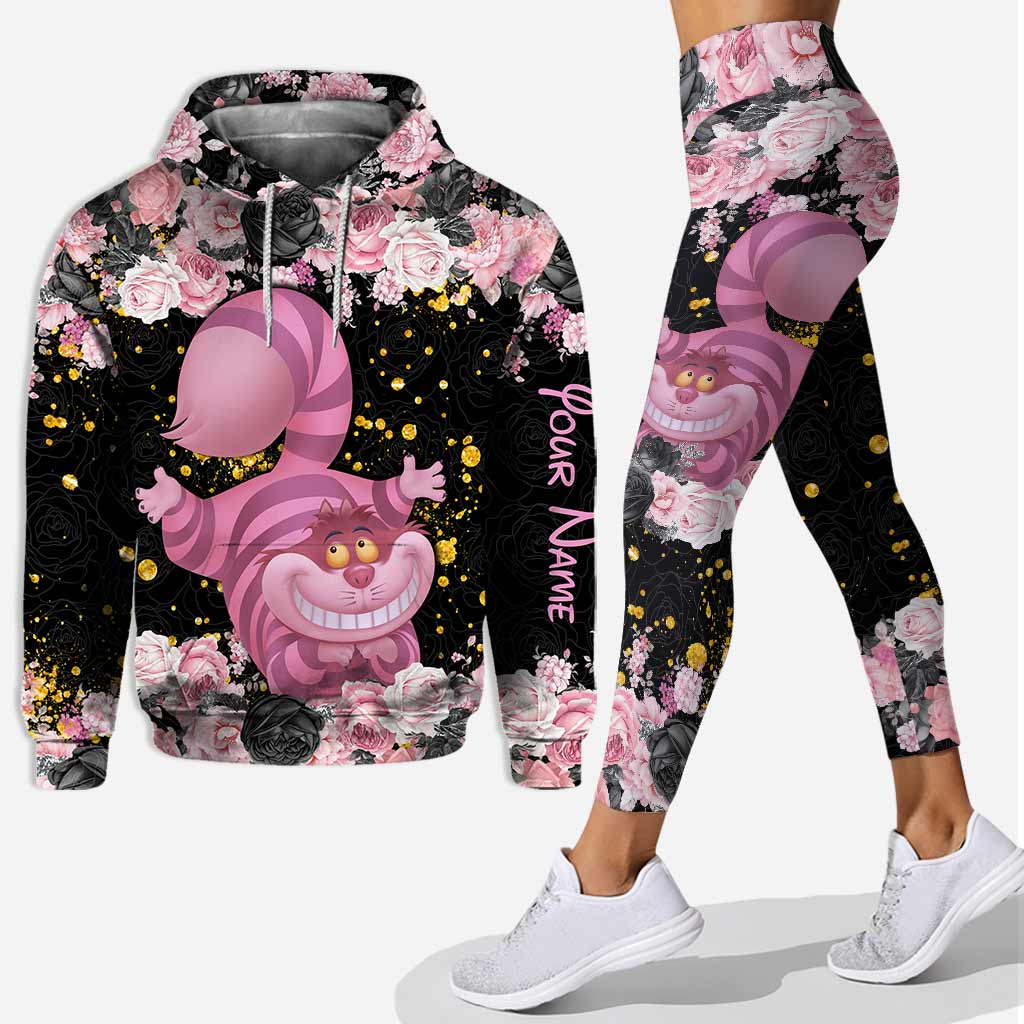 Personalized Black Pink Cat Hoodie and Leggings Set for Girls