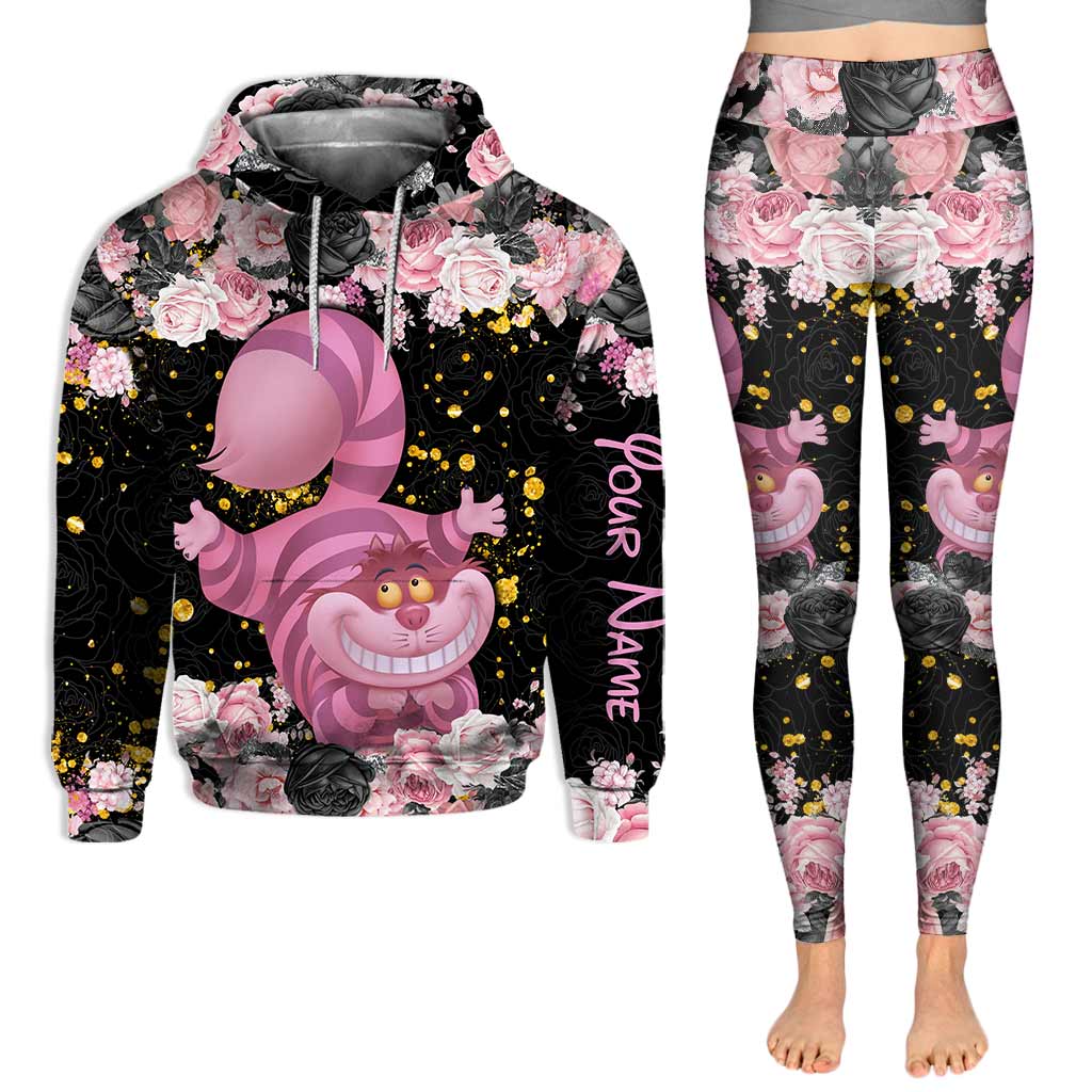 Personalized Black Pink Cat Hoodie and Leggings Set for Girls
