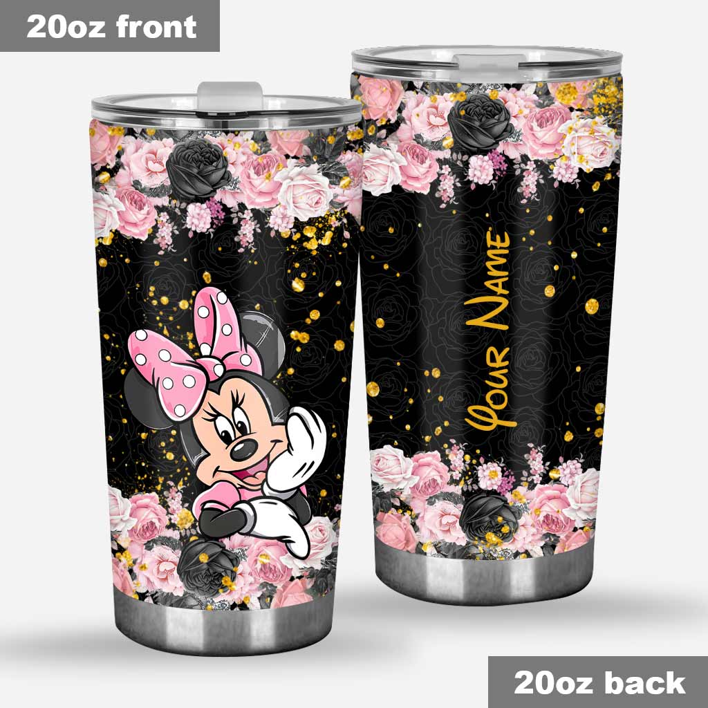 Personalized Black Pink Mouse Ears Tumbler Custom Name Gift