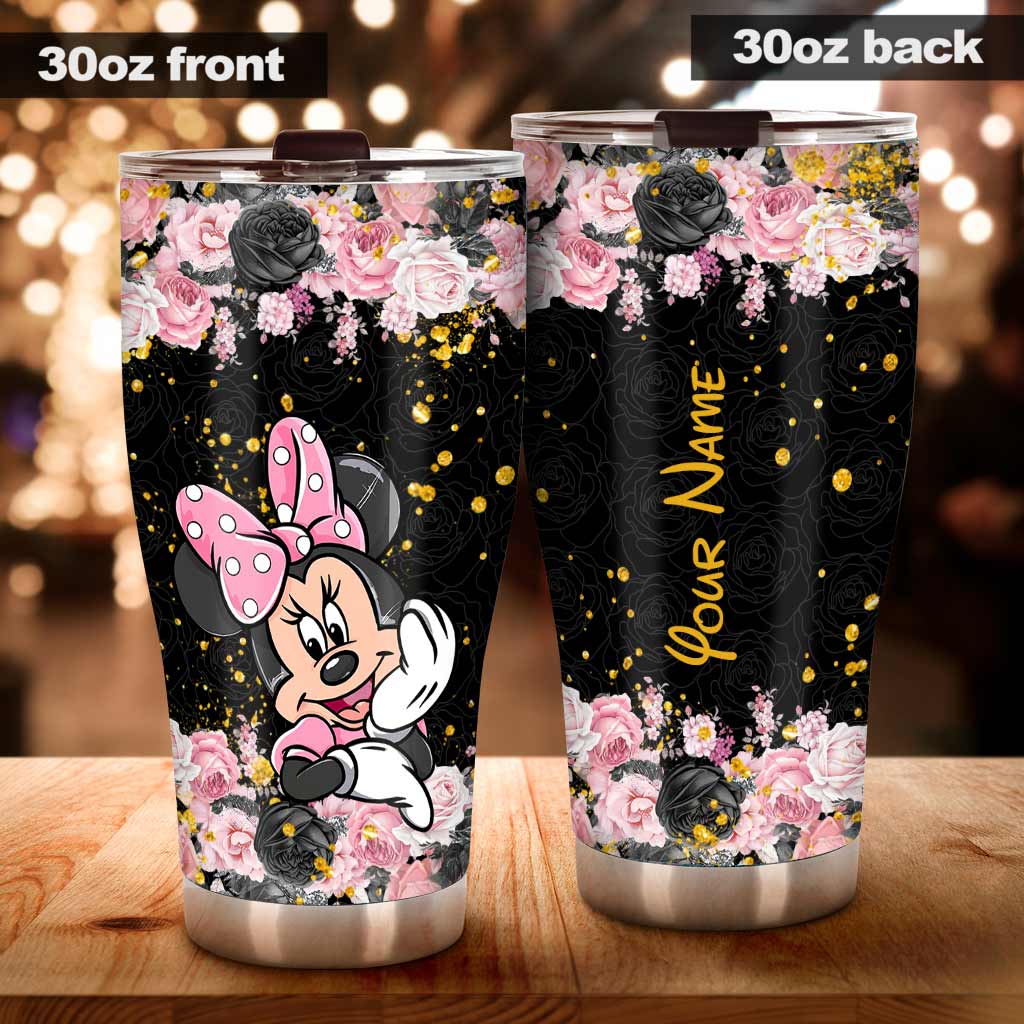 Personalized Black Pink Mouse Ears Tumbler Custom Name Gift