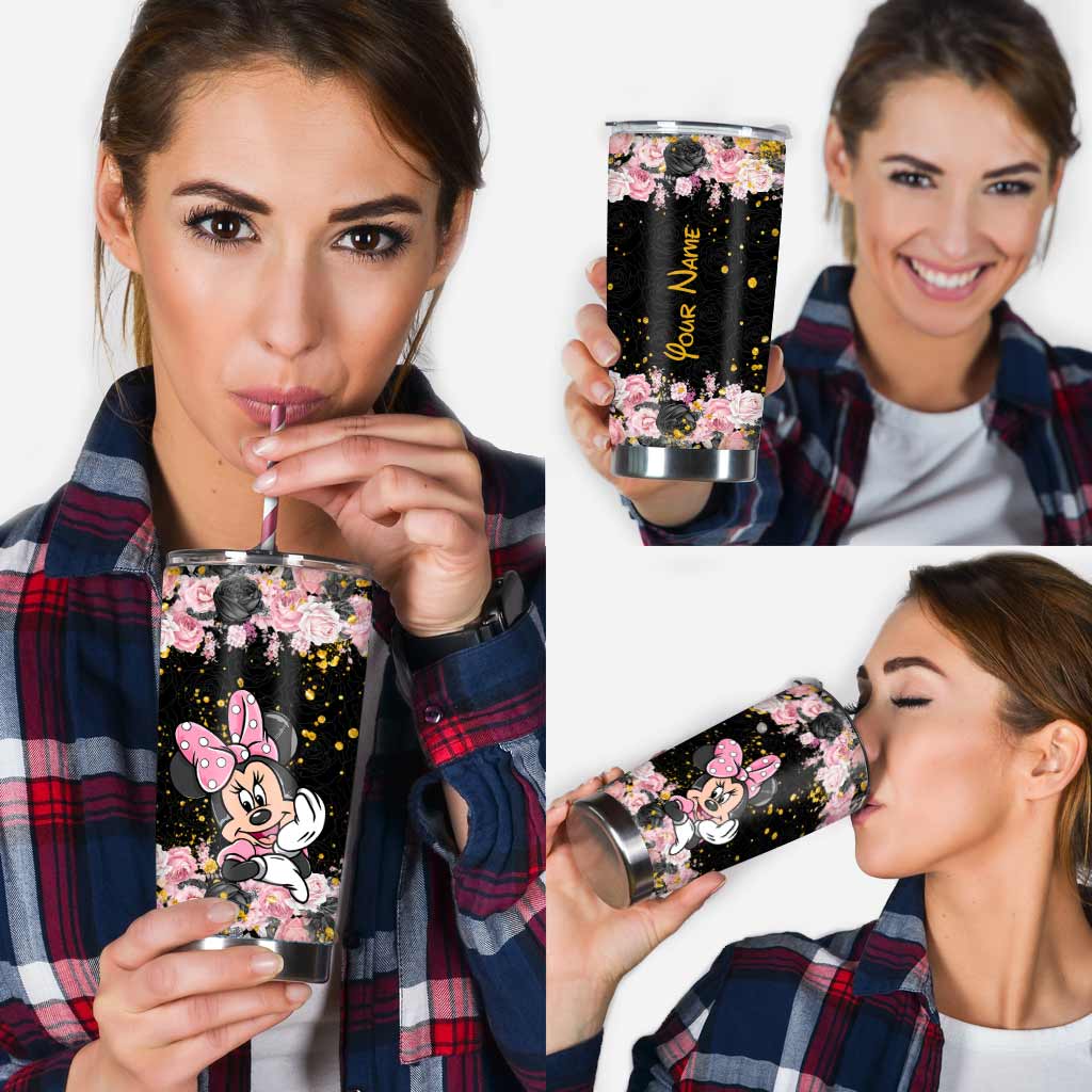 Personalized Black Pink Mouse Ears Tumbler Custom Name Gift