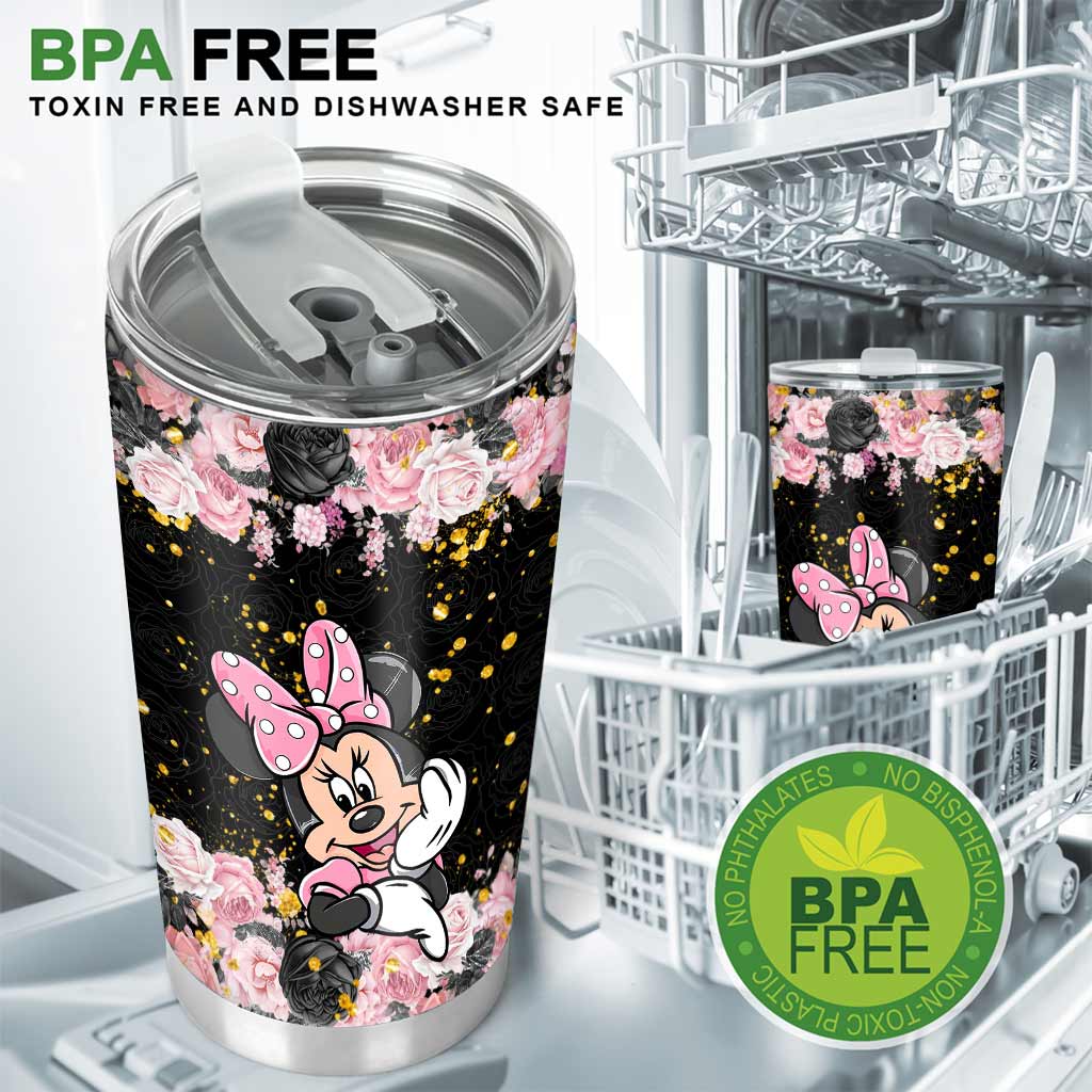 Personalized Black Pink Mouse Ears Tumbler Custom Name Gift