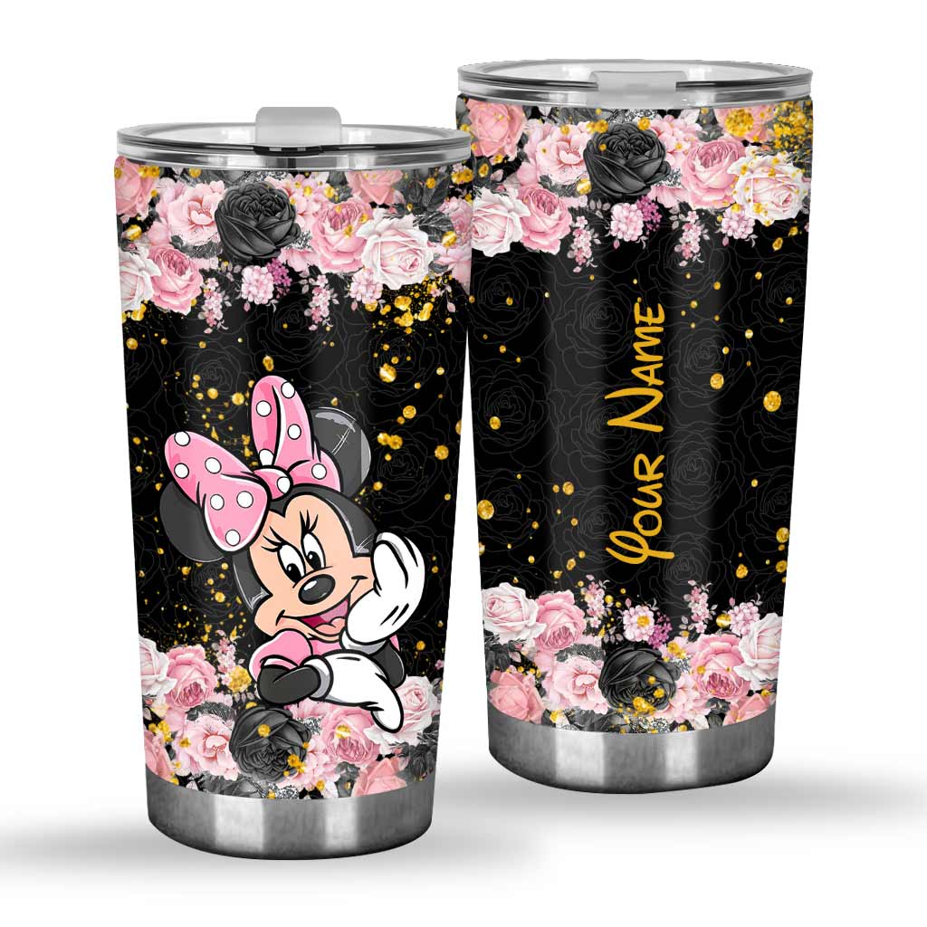 Personalized Black Pink Mouse Ears Tumbler Custom Name Gift
