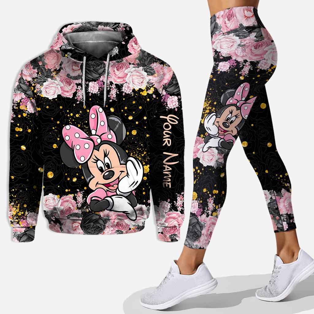 Personalized Black Pink Mouse Ears Hoodie & Leggings Set for Girls Birthday Gift