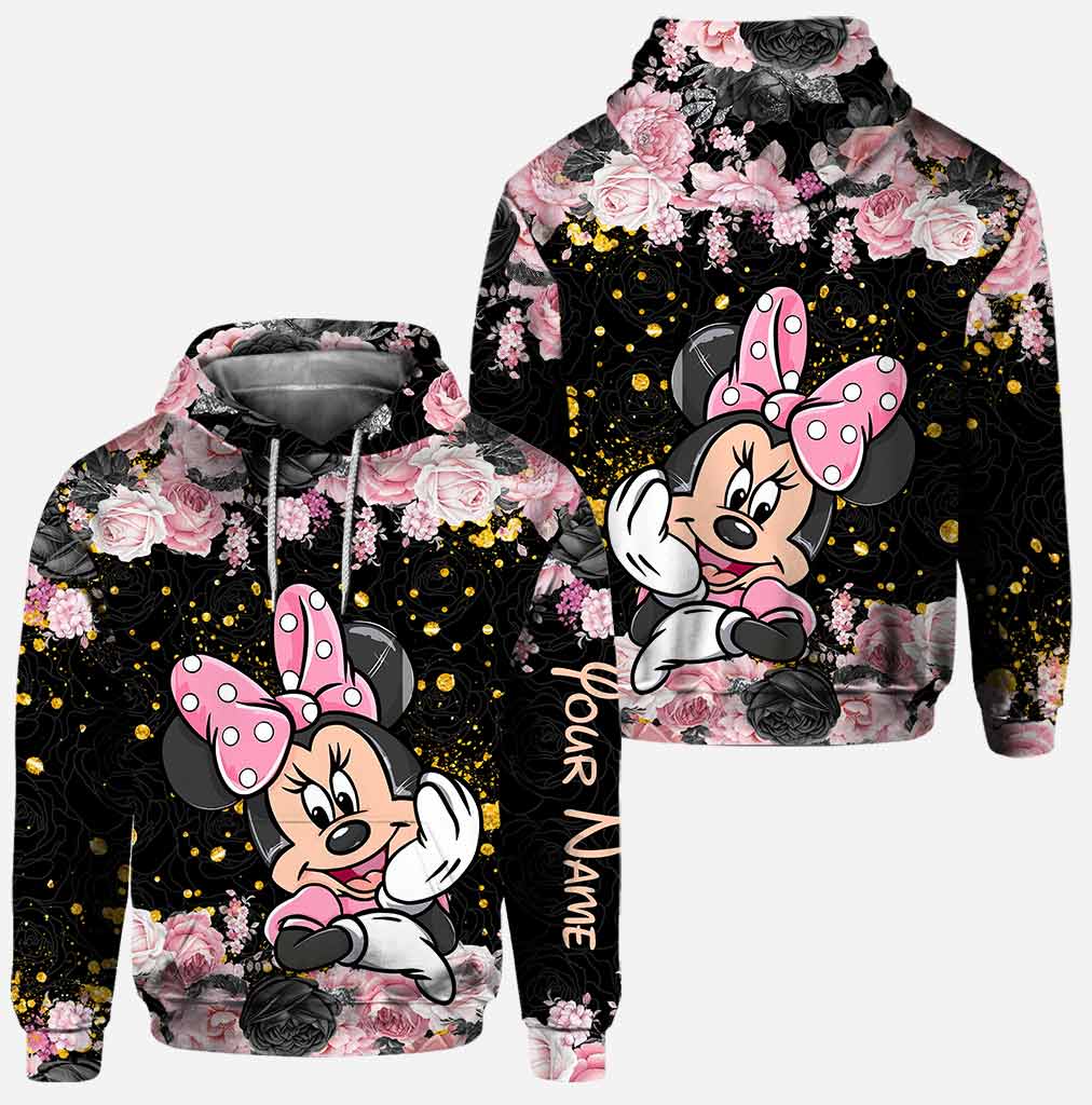 Personalized Black Pink Mouse Ears Hoodie & Leggings Set for Girls Birthday Gift