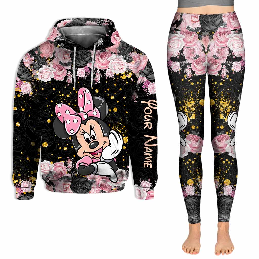 Personalized Black Pink Mouse Ears Hoodie & Leggings Set for Girls Birthday Gift