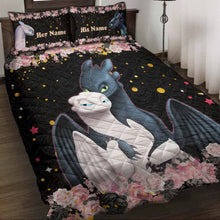 Load image into Gallery viewer, Personalized Dragon Love Story Quilt Set Custom Names Gift for Couples
