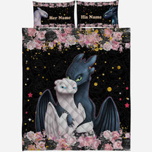 Load image into Gallery viewer, Personalized Dragon Love Story Quilt Set Custom Names Gift for Couples

