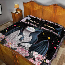 Load image into Gallery viewer, Personalized Dragon Love Story Quilt Set Custom Names Gift for Couples
