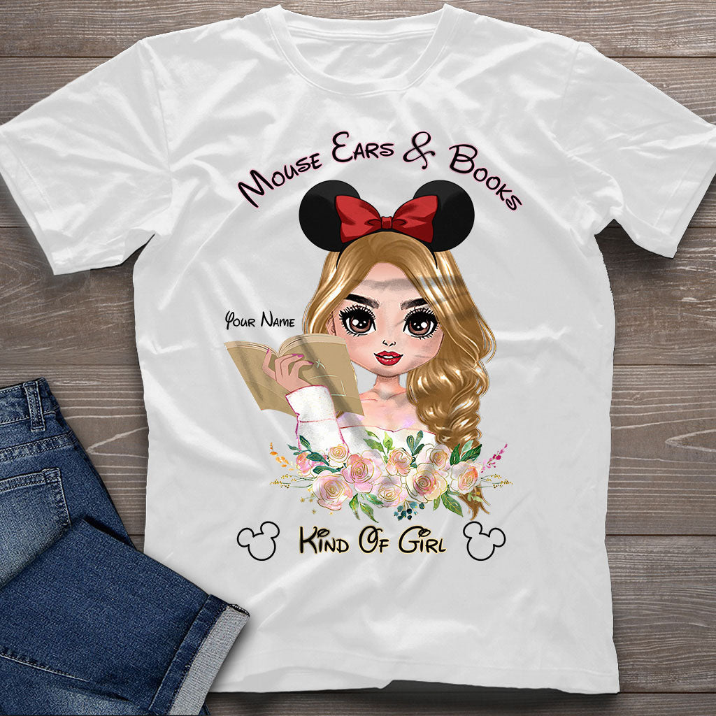 Personalized Mouse Ears & Books T-Shirt for Girls - Custom Name Gift
