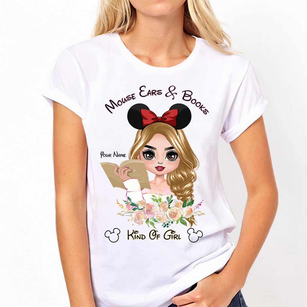 Personalized Mouse Ears & Books T-Shirt for Girls - Custom Name Gift