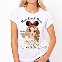 Load image into Gallery viewer, Personalized Mouse Ears &amp; Books T-Shirt for Girls - Custom Name Gift
