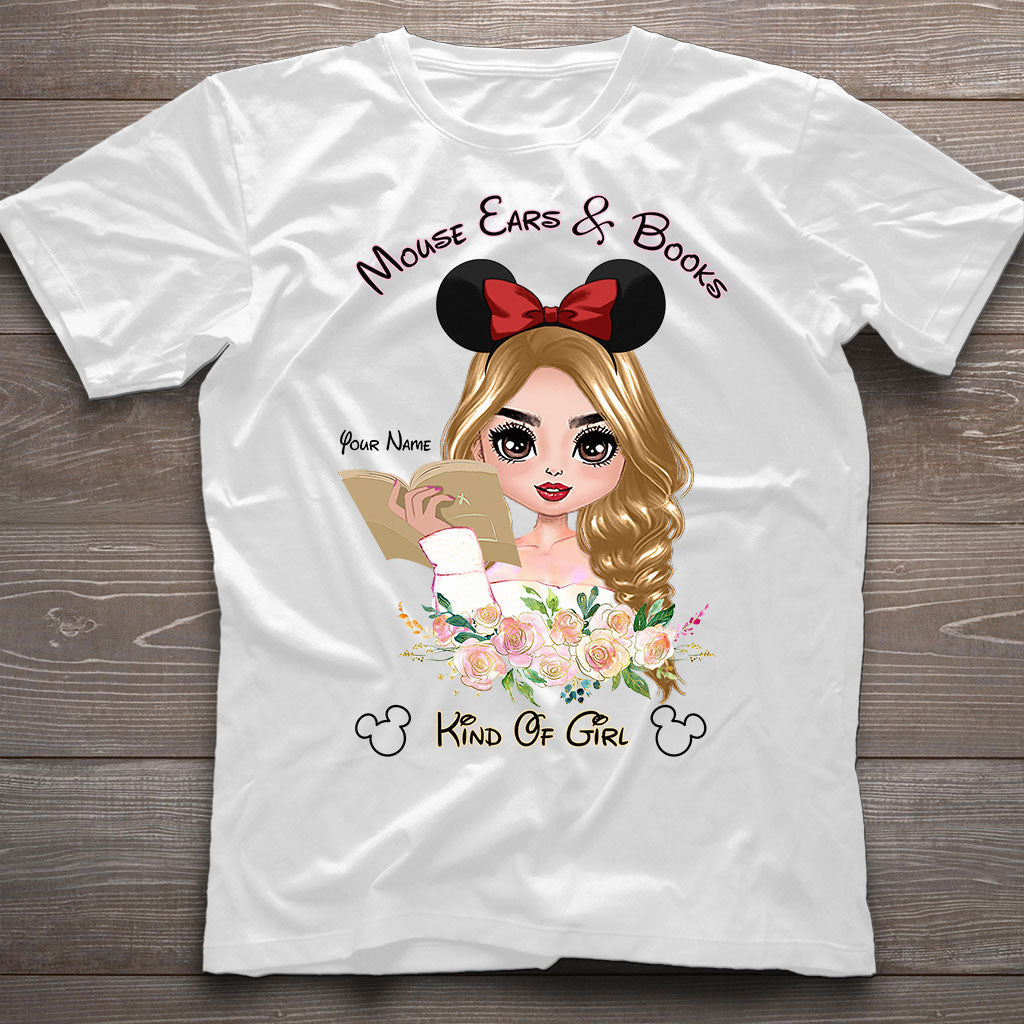Personalized Mouse Ears & Books T-Shirt for Girls - Custom Name Gift