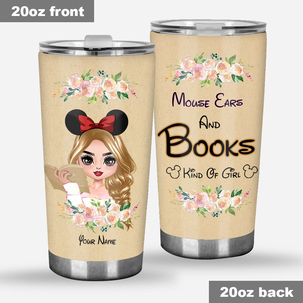 Personalized Mouse Ears And Books Tumbler Gift for Girls