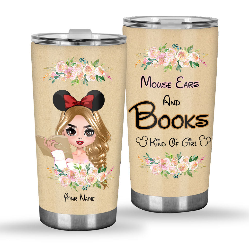 Personalized Mouse Ears And Books Tumbler Gift for Girls