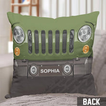 Load image into Gallery viewer, Personalized Jeep Throw Pillow Custom Name Gift for Dad

