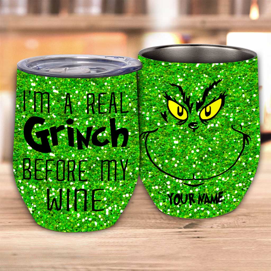 Personalized Grinch Wine Tumbler Custom Name Christmas Gift