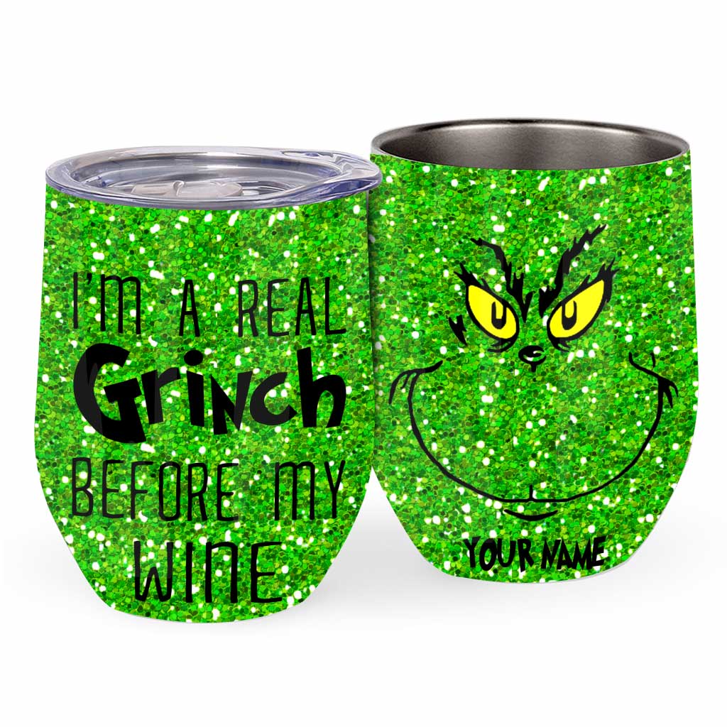 Personalized Grinch Wine Tumbler Custom Name Christmas Gift