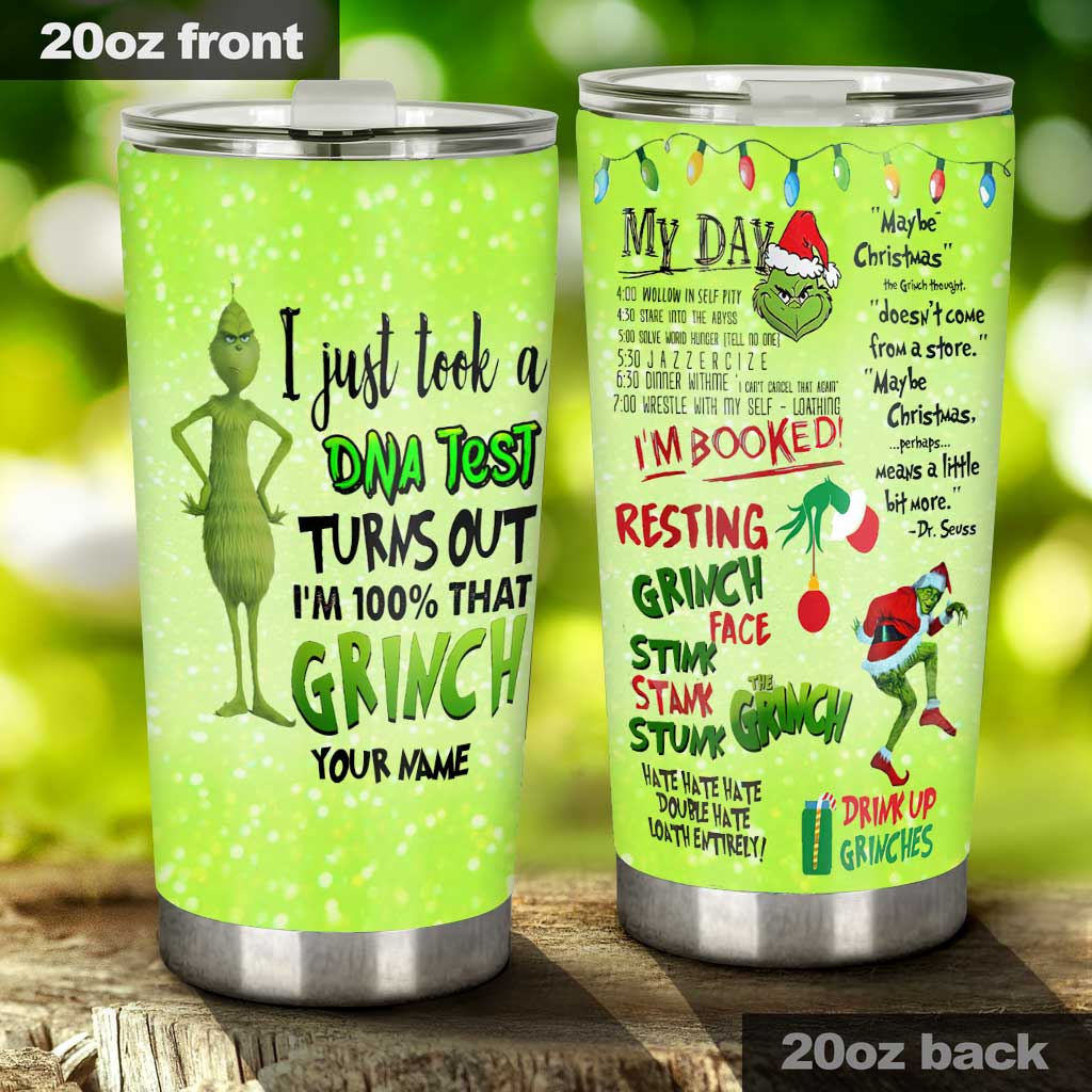 Personalized Grinch DNA Test Tumbler Custom Name Holiday Gift
