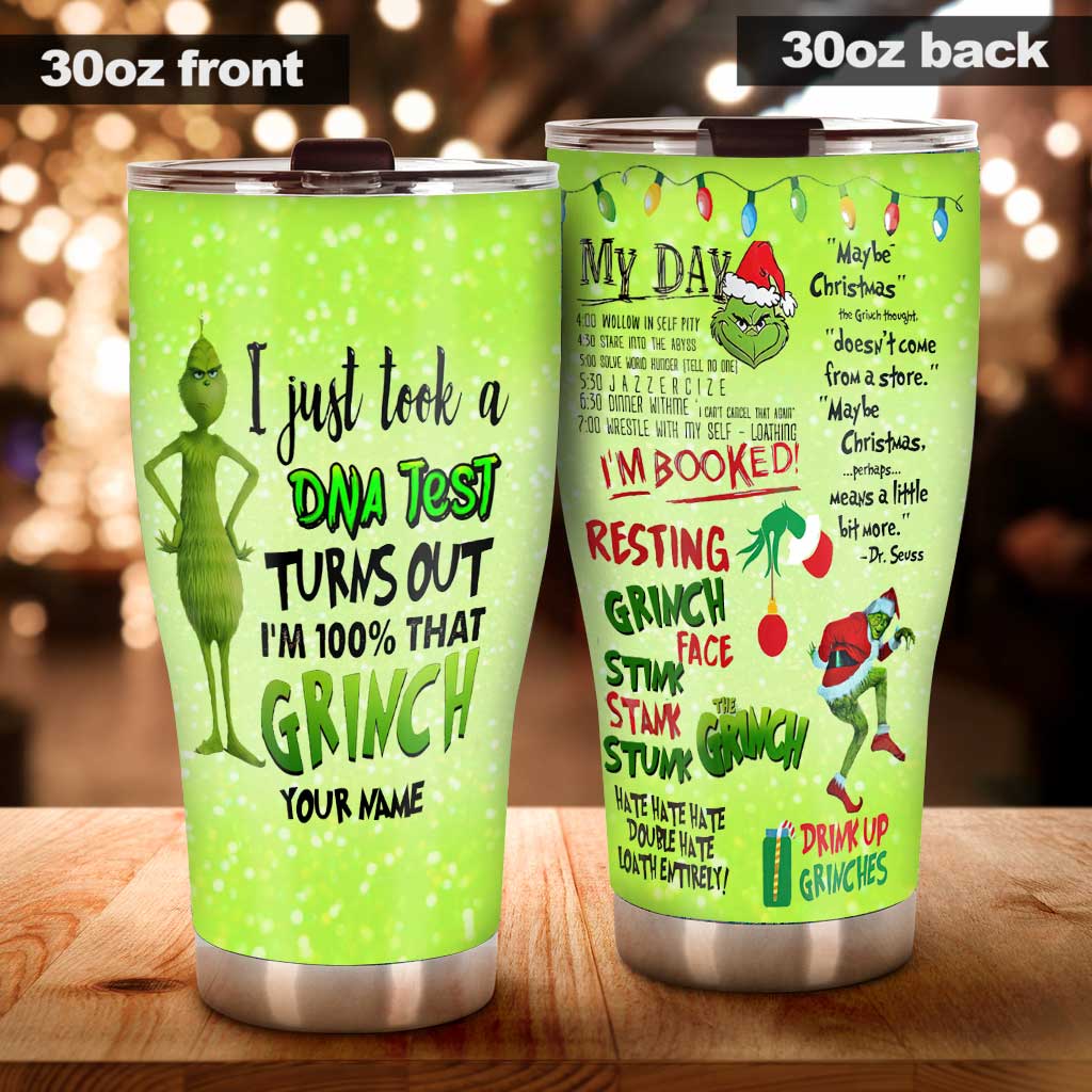 Personalized Grinch DNA Test Tumbler Custom Name Holiday Gift
