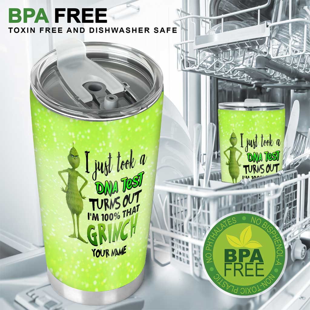 Personalized Grinch DNA Test Tumbler Custom Name Holiday Gift