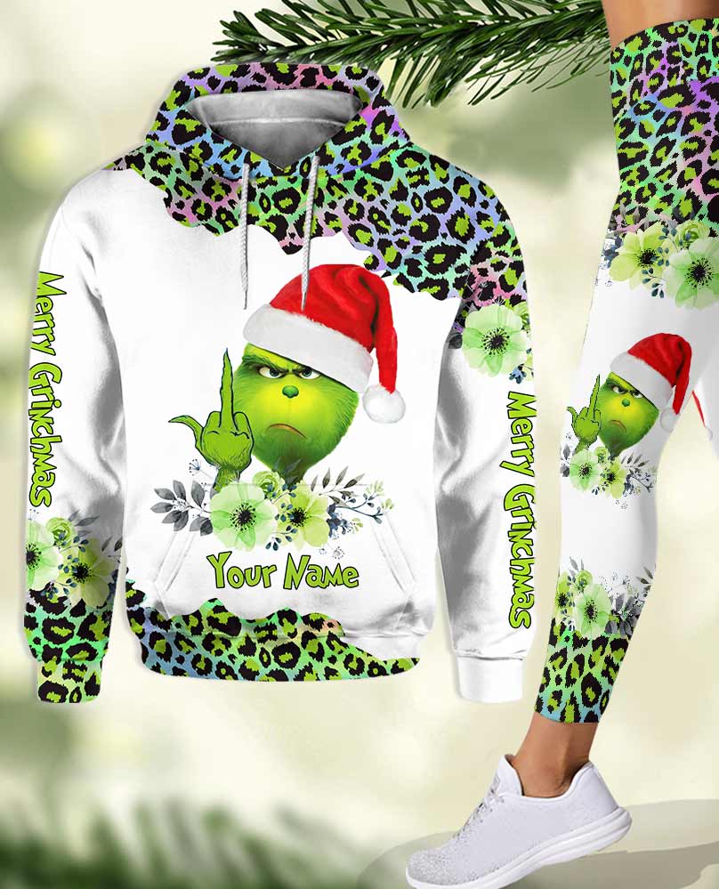 Personalized Grinch Hoodie & Leggings Set Custom Name Gift for Christmas