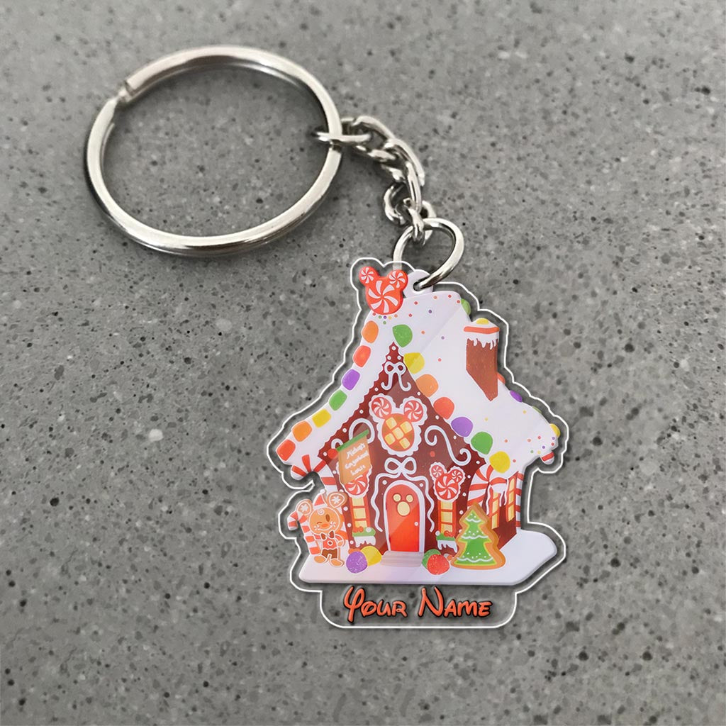 Personalized Gingerbread House Keychain Custom Name Gift