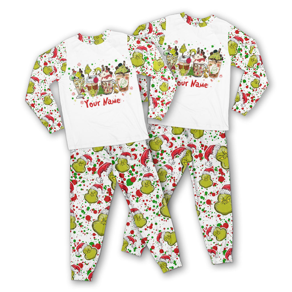 Personalized Christmas Pajamas Set with Grinch Design for Kids and Family