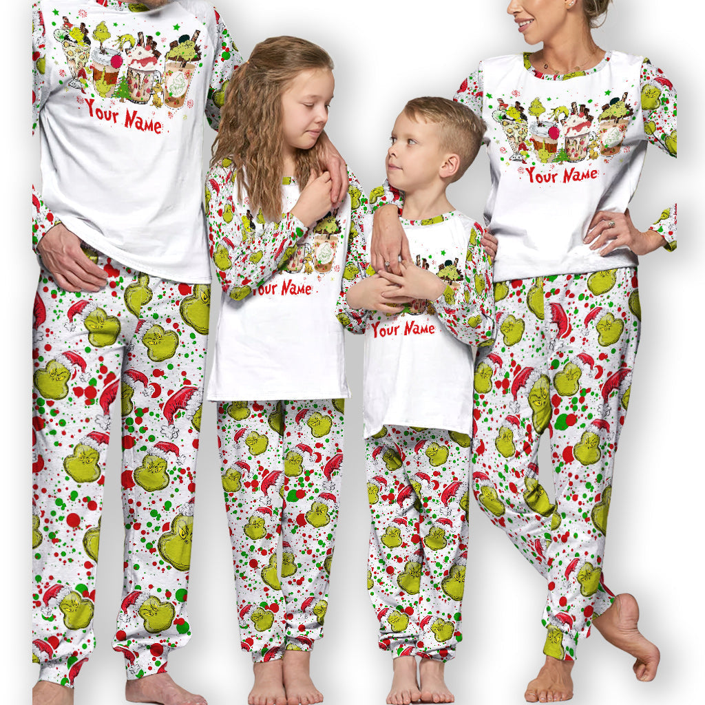 Personalized Christmas Pajamas Set with Grinch Design for Kids and Family