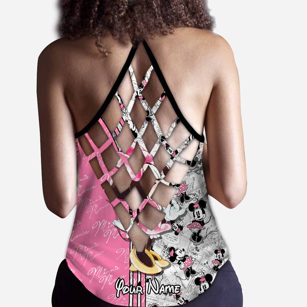 Personalized Cute Pink Mouse Ears Cross Tank Top Gift for Mom
