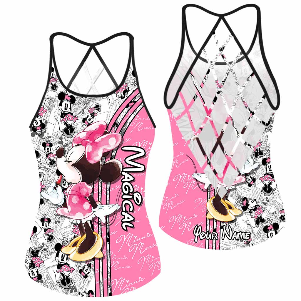 Personalized Cute Pink Mouse Ears Cross Tank Top Gift for Mom