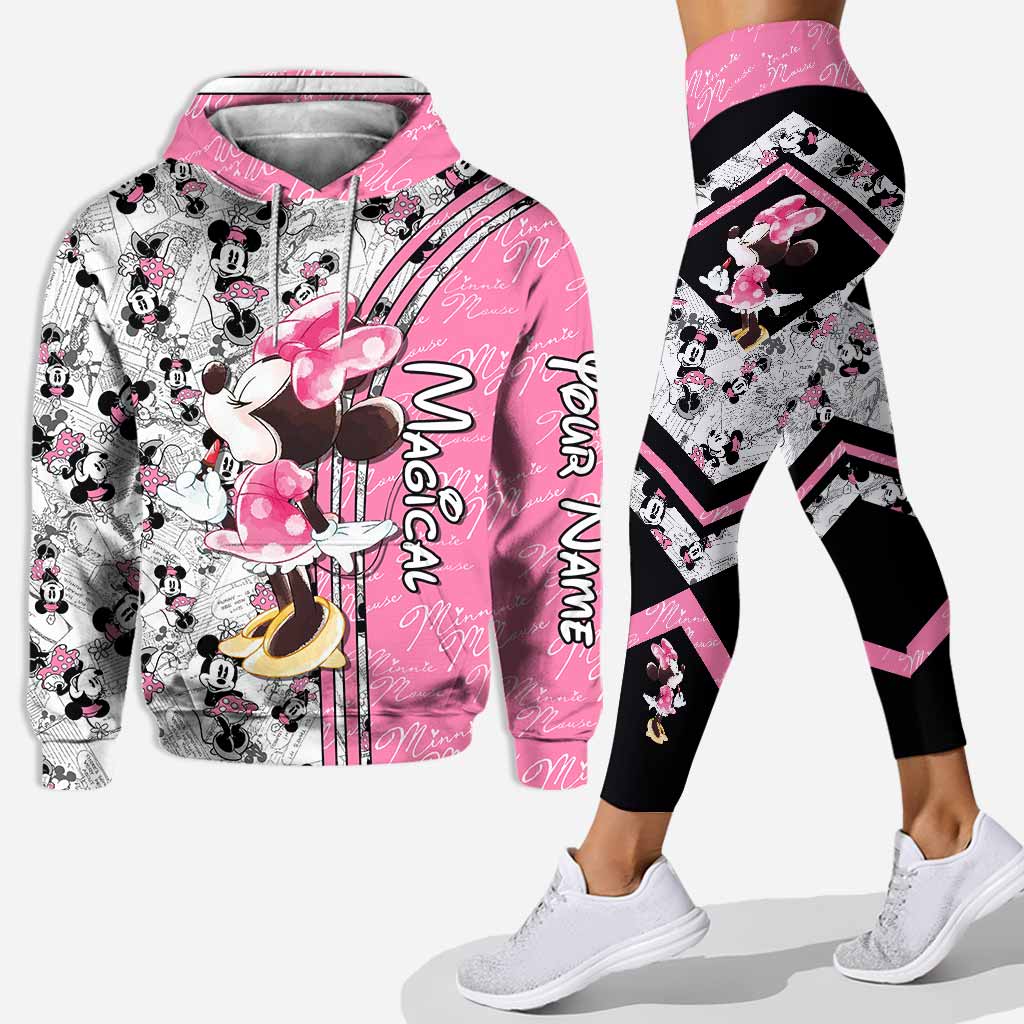 Personalized Cute Pink Mouse Ears Hoodie & Leggings Set